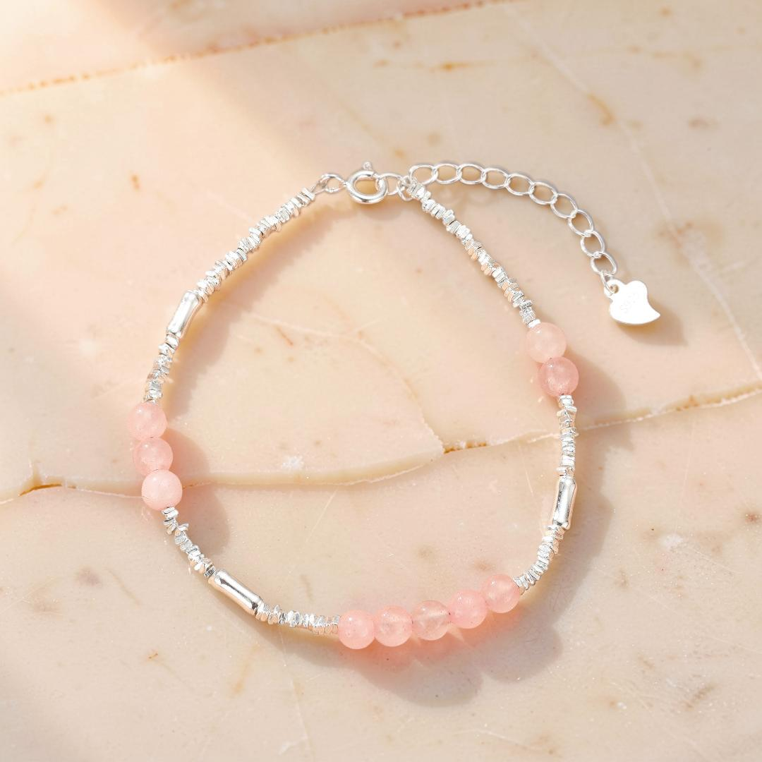 ATELIER-TIBET – Bracelet Quartz Rose – Éclat Doux, Argent