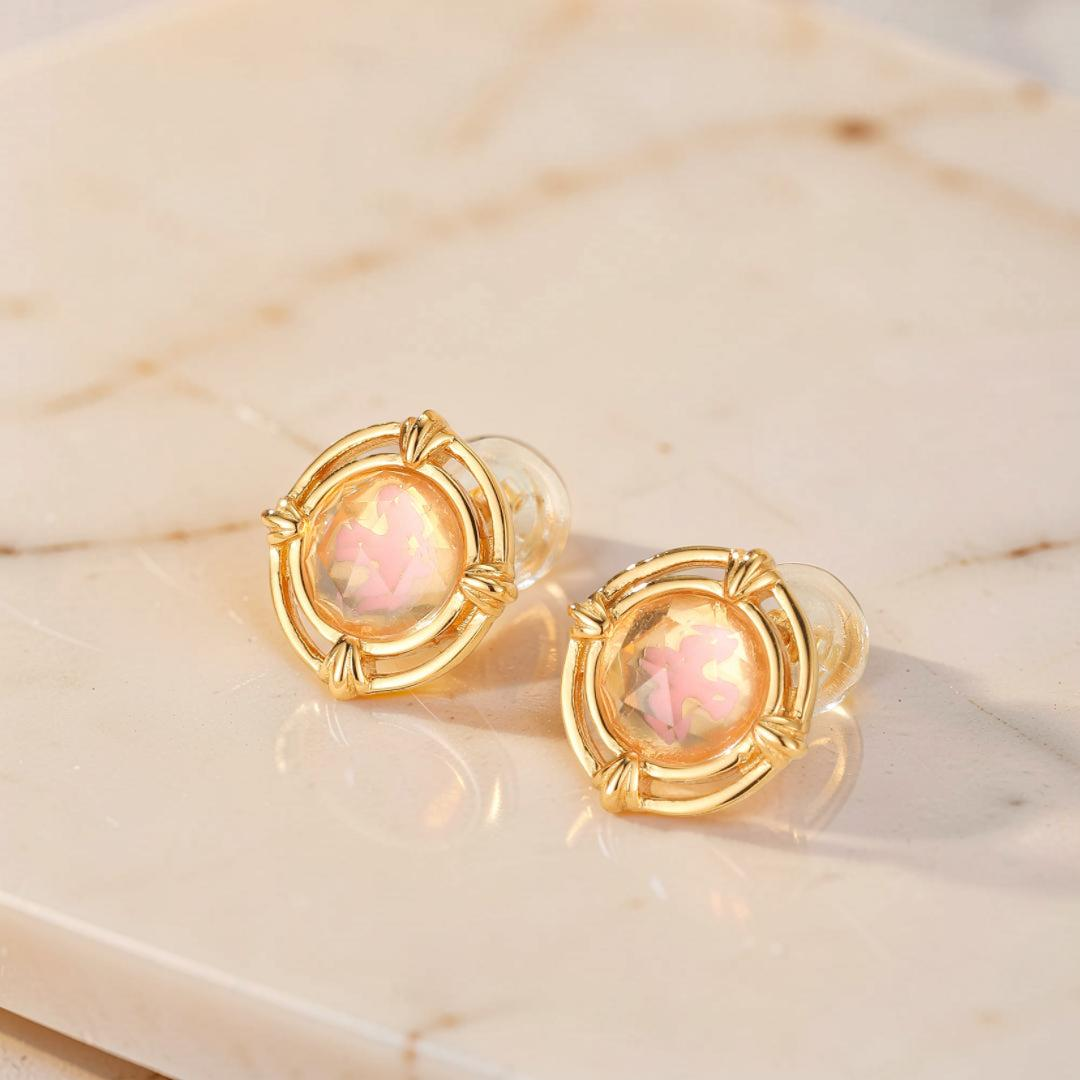 ATELIER-TIBET – Boucles d'oreilles Quartz Rose – Aura Radieuse, Argent Plaqué Or 10K