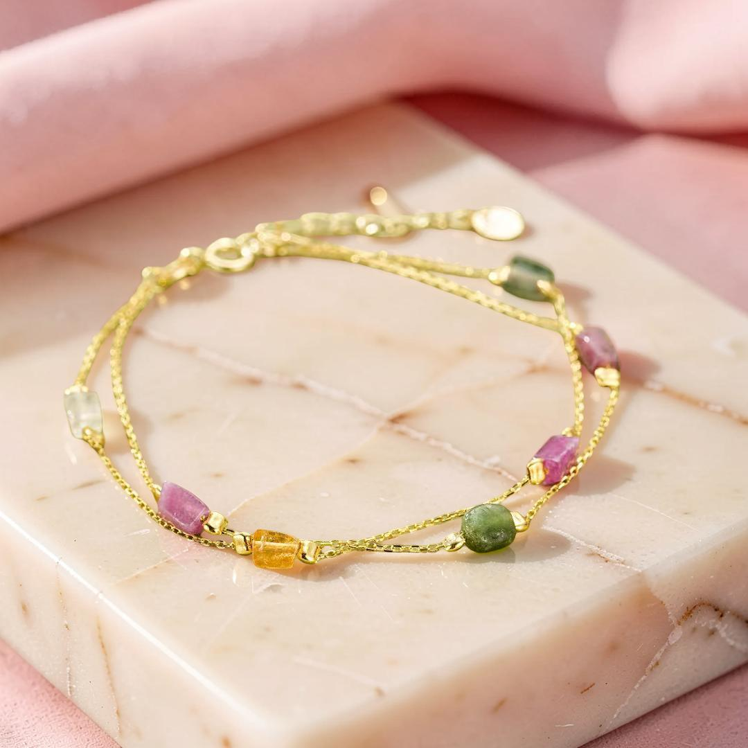 ATELIER-TIBET – Bracelet Tourmaline – Cristaux Bruts, Argent Plaqué Or