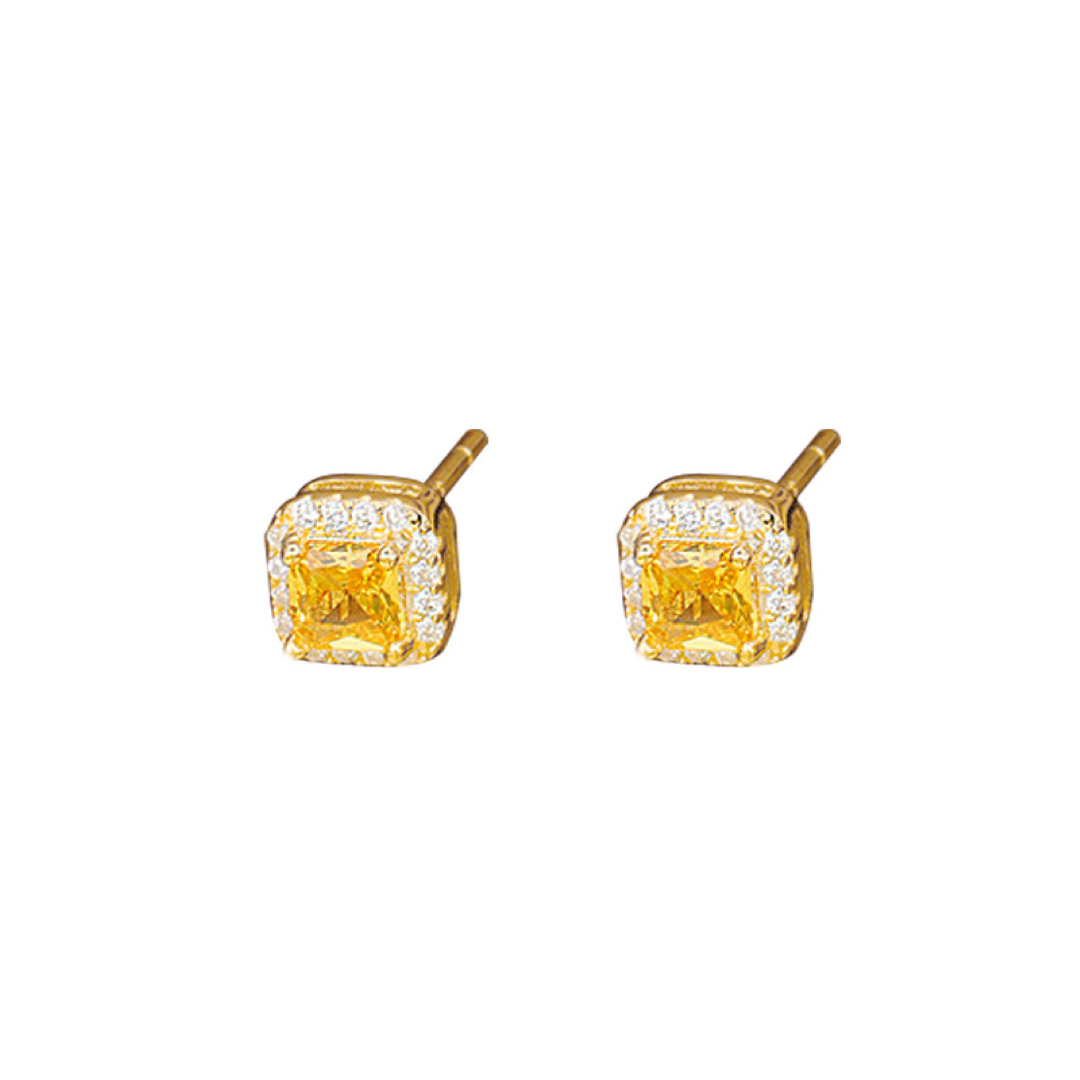 ATELIER-TIBET – Boucles d’Oreilles Citrine – Éclat Carré, Argent