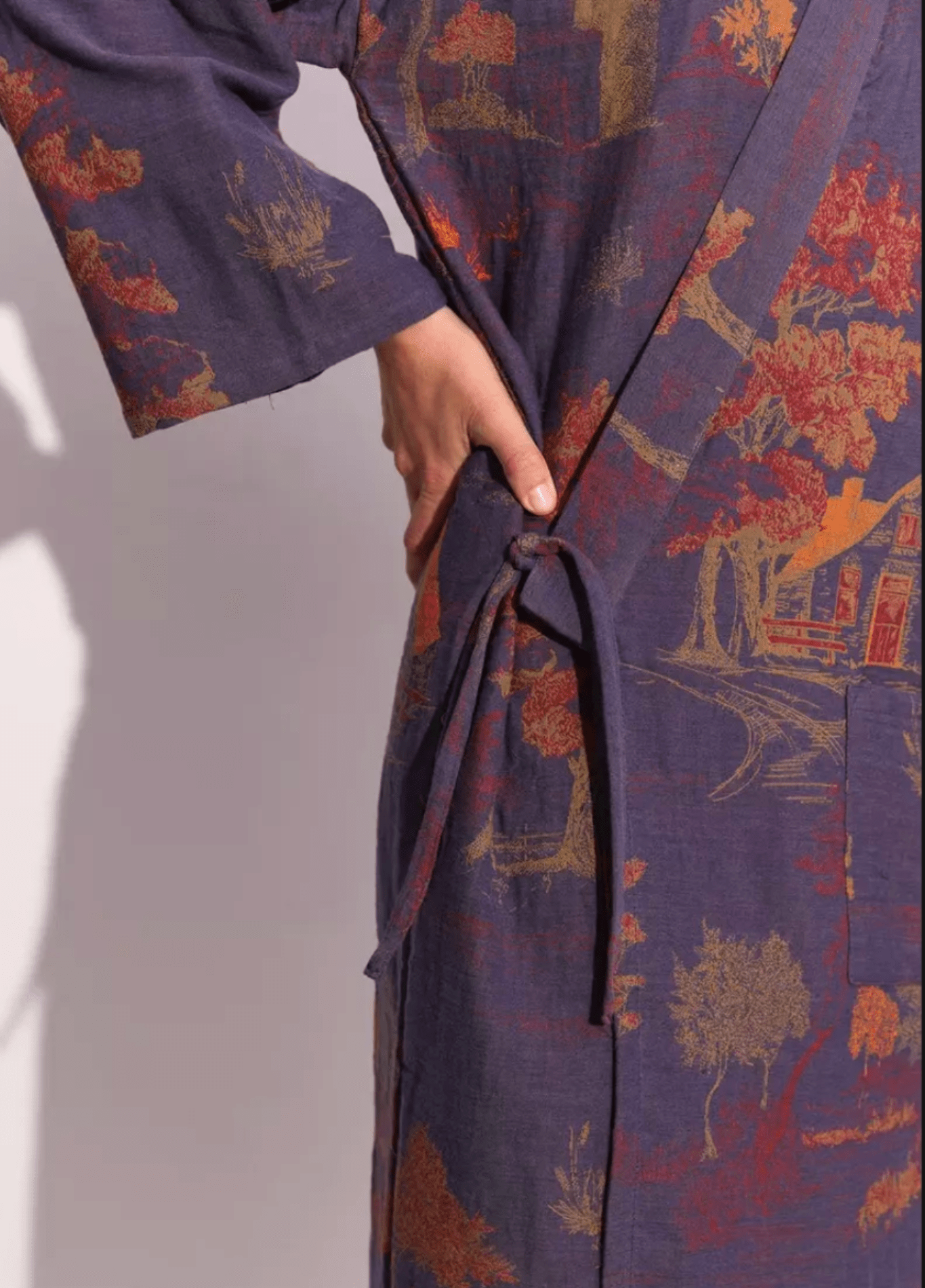 Peignoir kimono femme coton motif érable bleu – Momiji