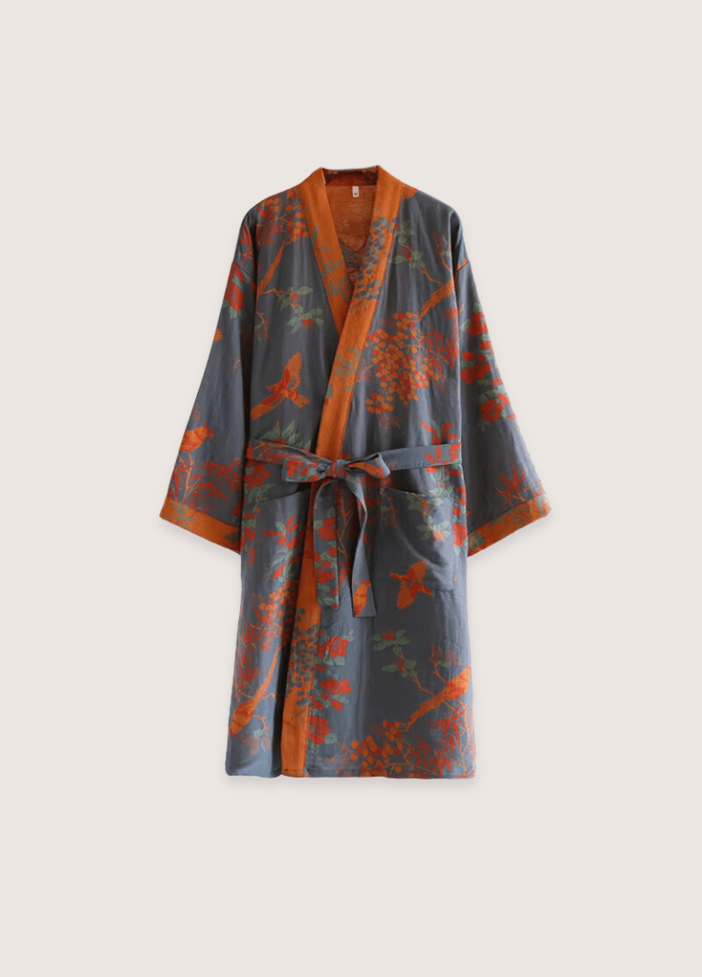 Peignoir kimono femme coton floral bleu – Palais automne