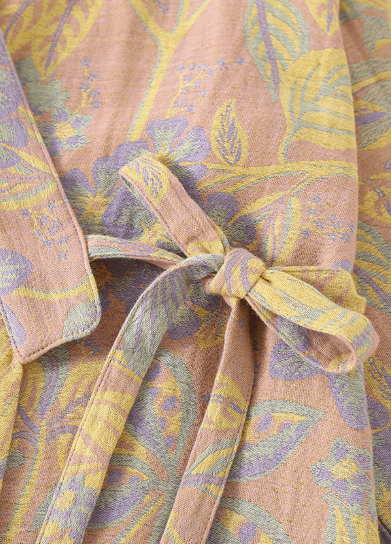 Peignoir kimono femme coton motif chrysanthème jaune