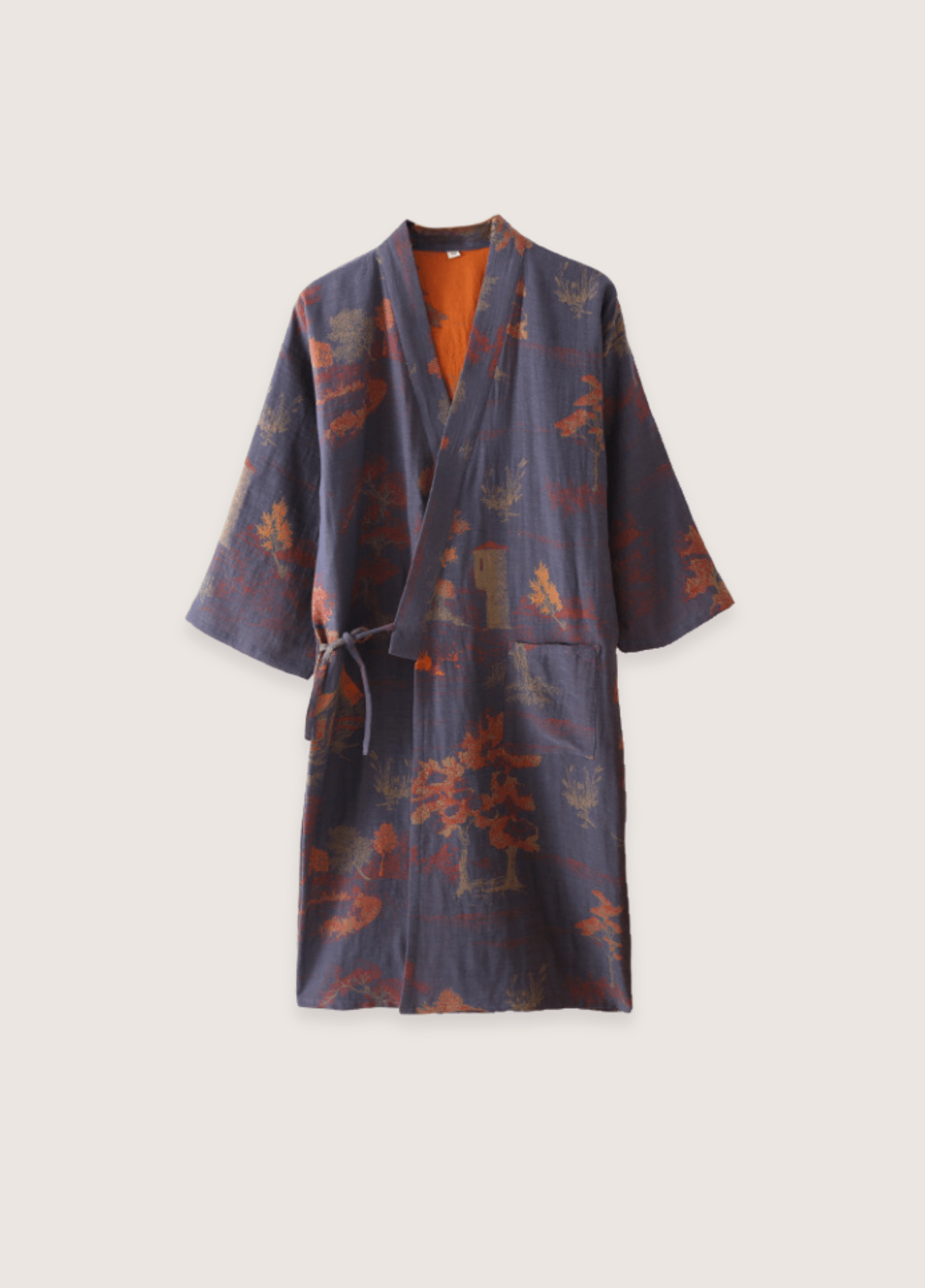 Peignoir kimono femme coton motif érable bleu – Momiji