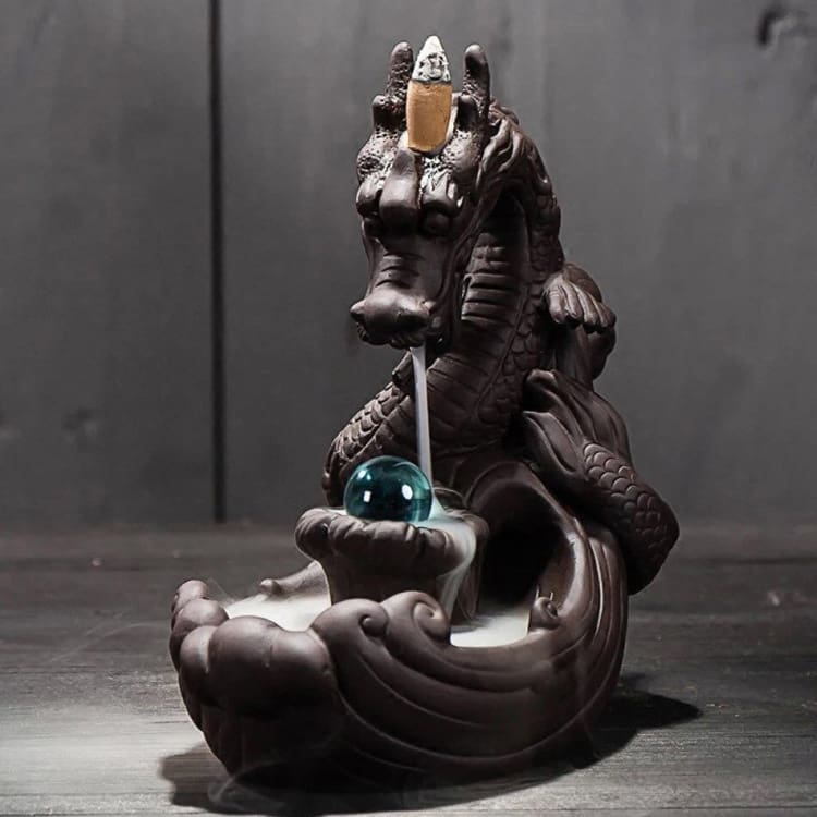 ATELIER-TIBET Porte-Encens “Dragon Sacré” – Support Décoratif en Résine pour Encens Bâton & Cône