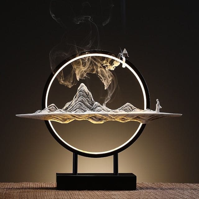ATELIER-TIBET Brûleur d’Encens Céramique “Cascade Zen” – Support Backflow pour Effet de Fumée Descendante & Décoration