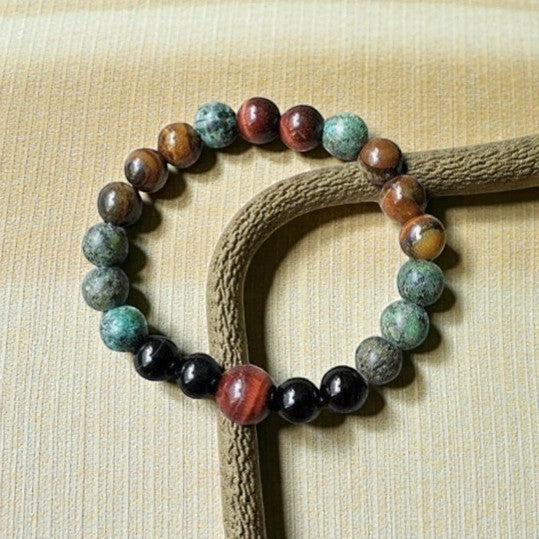 ATELIER-TIBET – Bracelet Énergies Protectrices en Oeil de Tigre, Oeil de Taureau & Turquoise Africaine