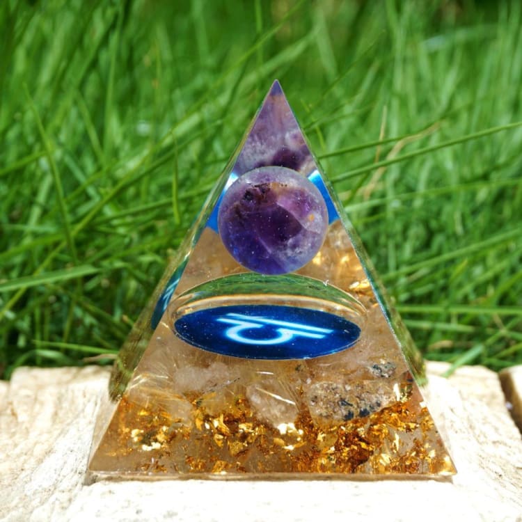 ATELIER-TIBET Pyramide du Zodiac en Orgonite et Quartz Rose de 10cm symbole de la Balance