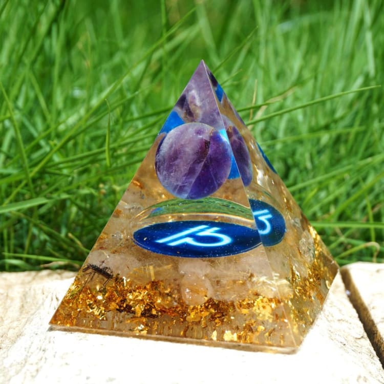 ATELIER-TIBET Pyramide du Zodiac en Orgonite et Quartz Rose de 10cm symbole de la Balance