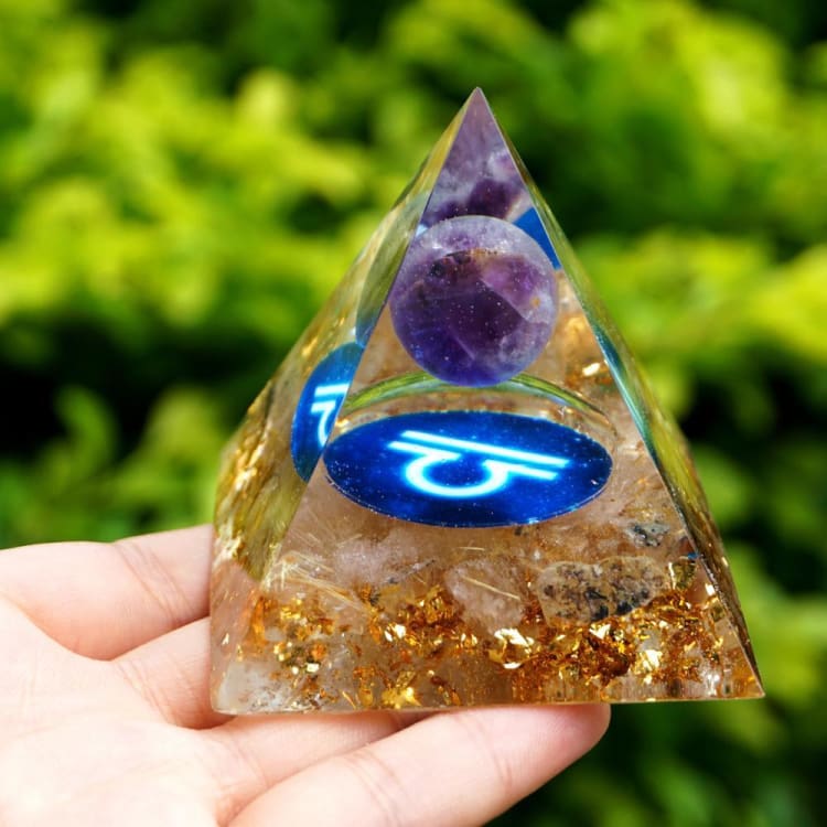 ATELIER-TIBET Pyramide du Zodiac en Orgonite et Quartz Rose de 10cm symbole de la Balance