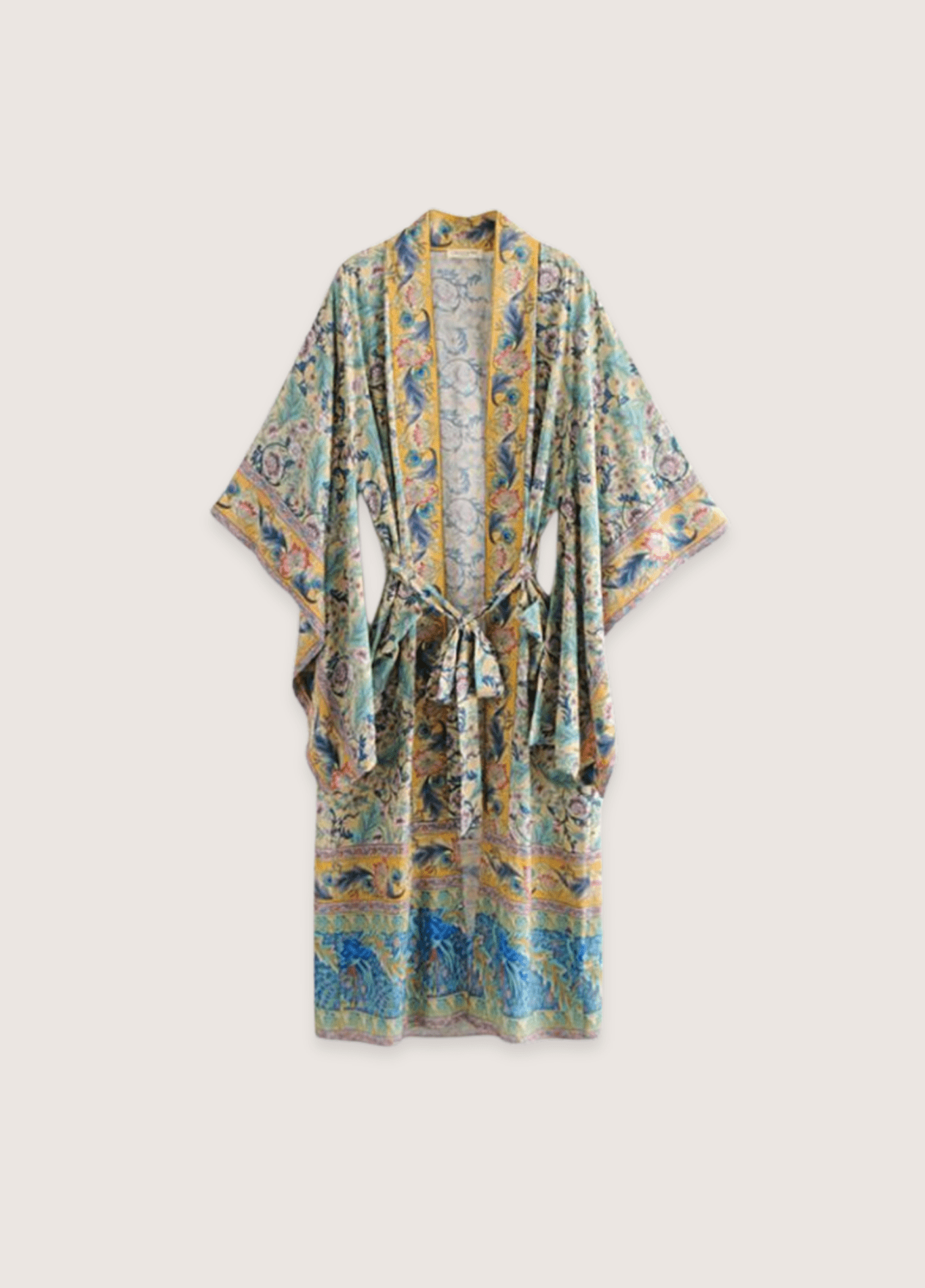 Kimono long femme coton motif pivoine vert – Kyo