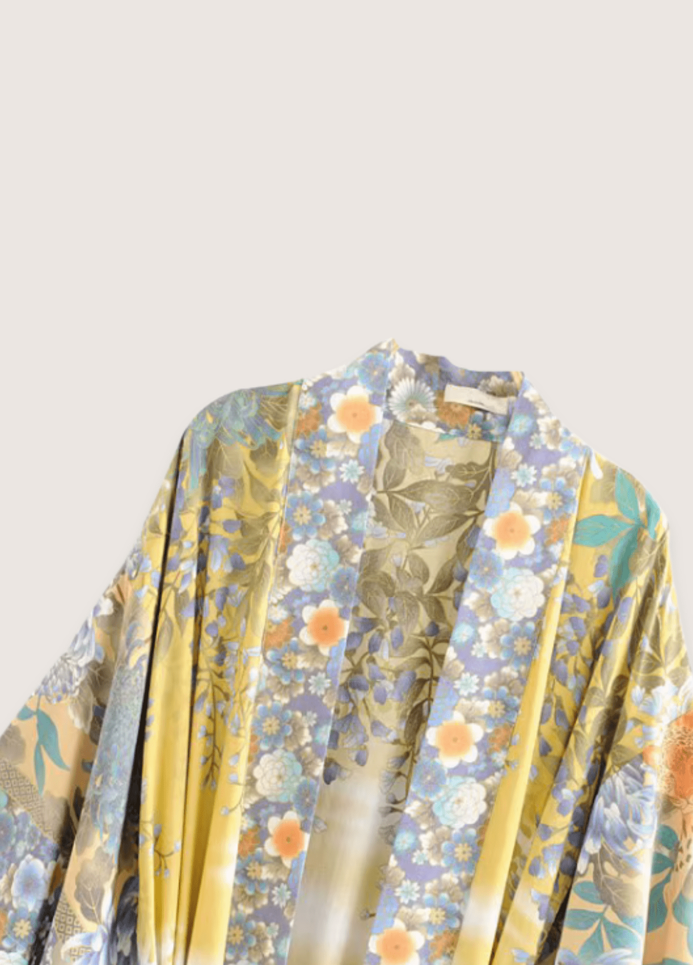 Kimono long femme motif pivoine jaune – Hyō