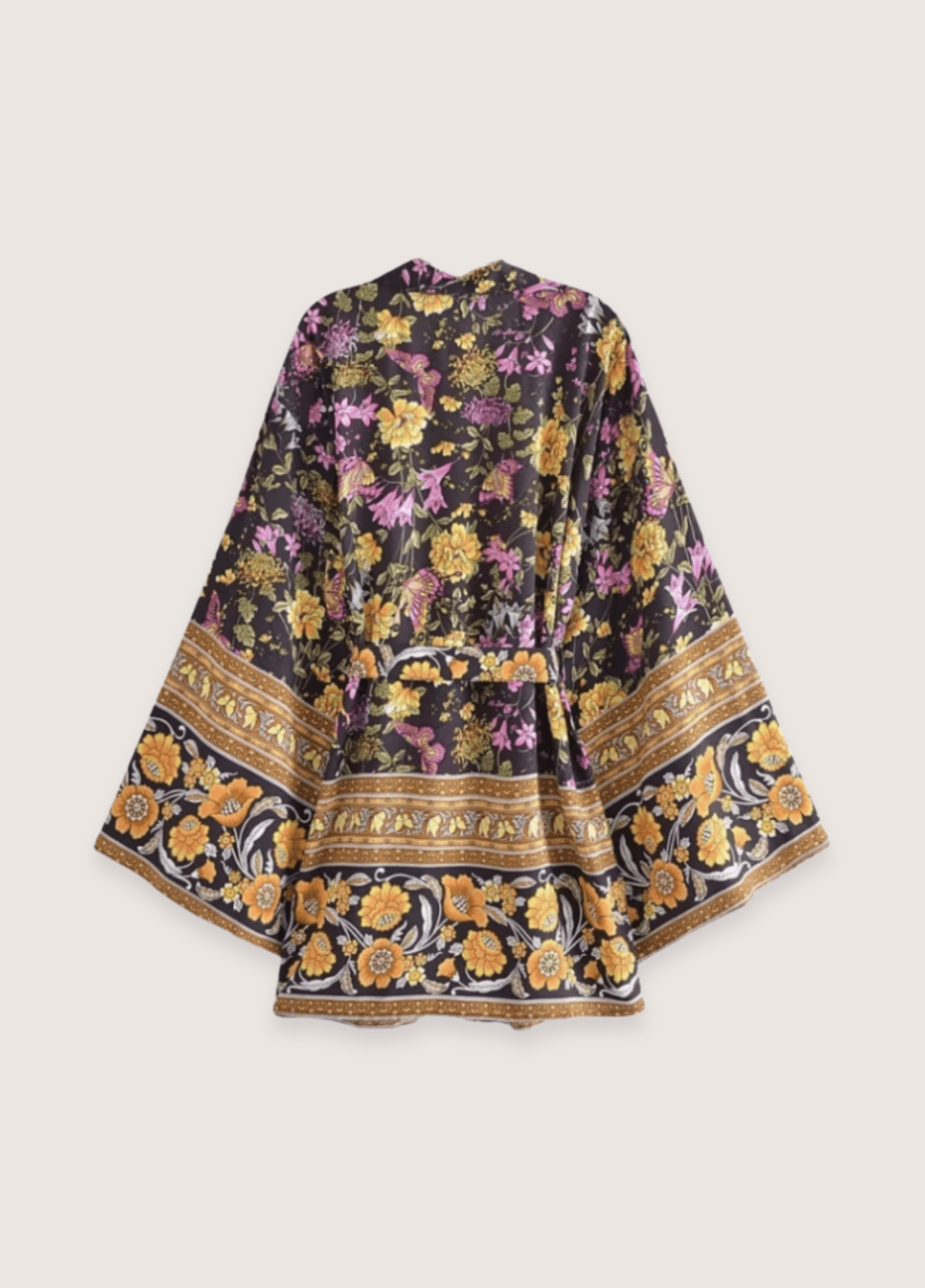 Kimono court femme floral noir – Jardin Nocturne