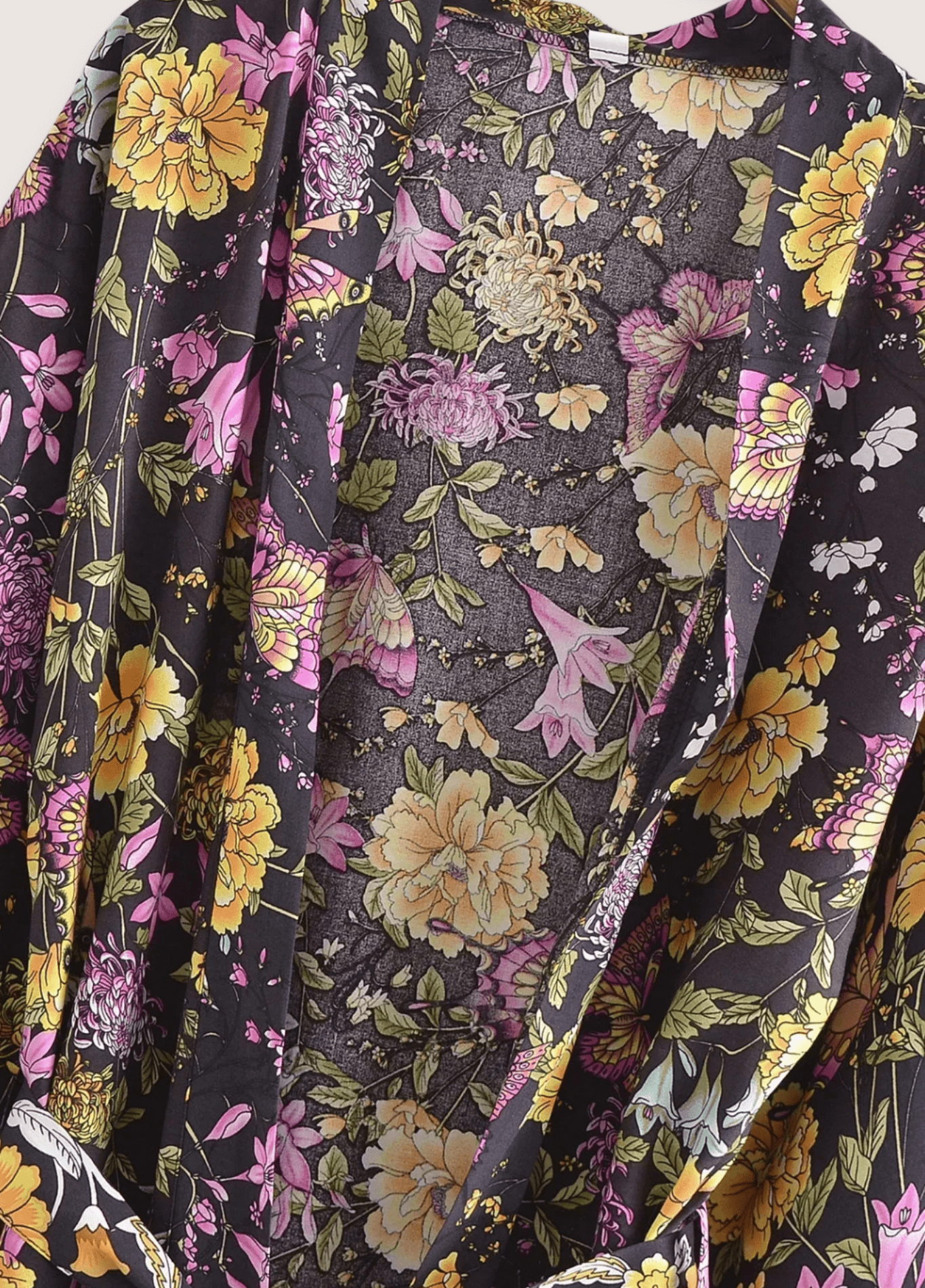 Kimono court femme floral noir – Jardin Nocturne