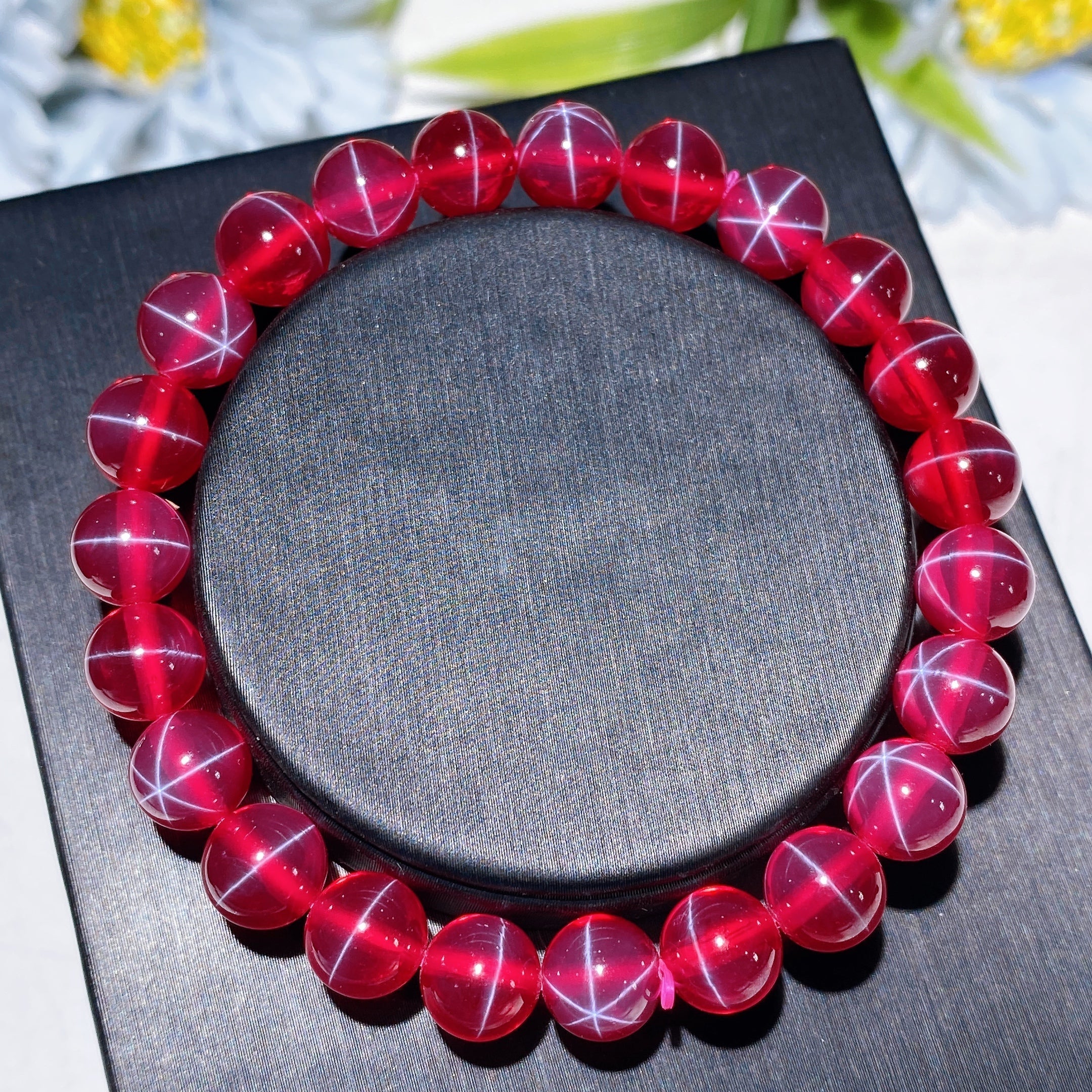 ATELIER-TIBET – Parure Rubis Étoilé Naturel Réactif UV en Argent 925
