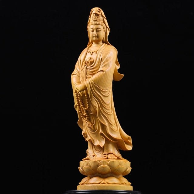 ATELIER-TIBET Statuette de Bouddha GuanYin en bois de buis