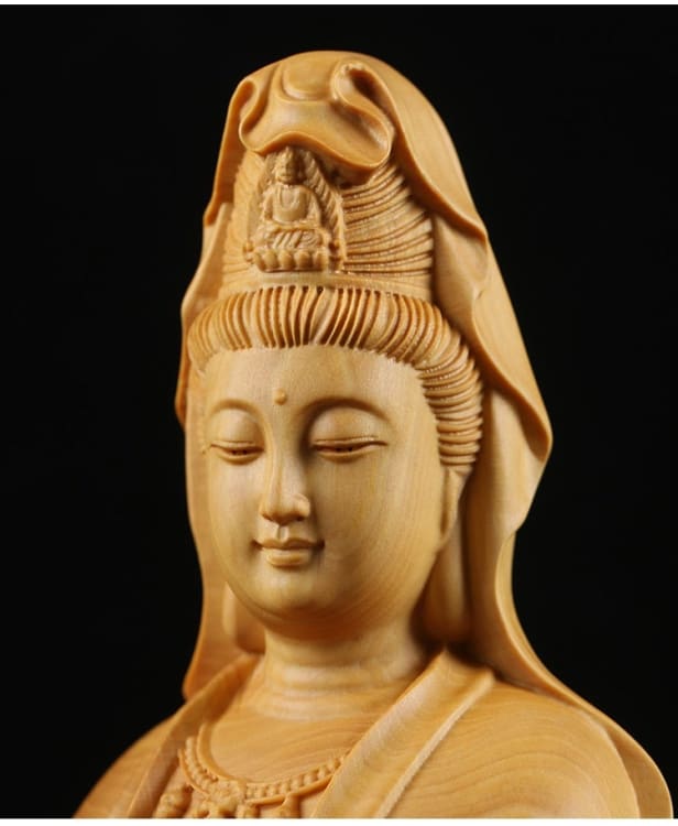 ATELIER-TIBET Statuette de Bouddha GuanYin en bois de buis