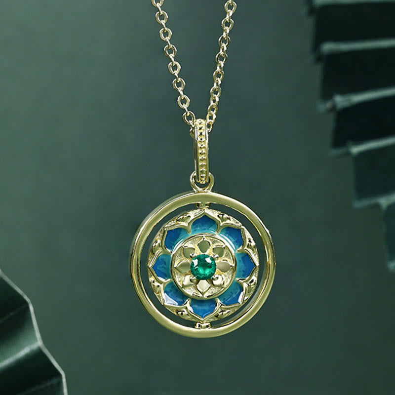 ATELIER-TIBET Collier Lotus Argent 925 Rotatif & Zircon – Éveil & Élégance