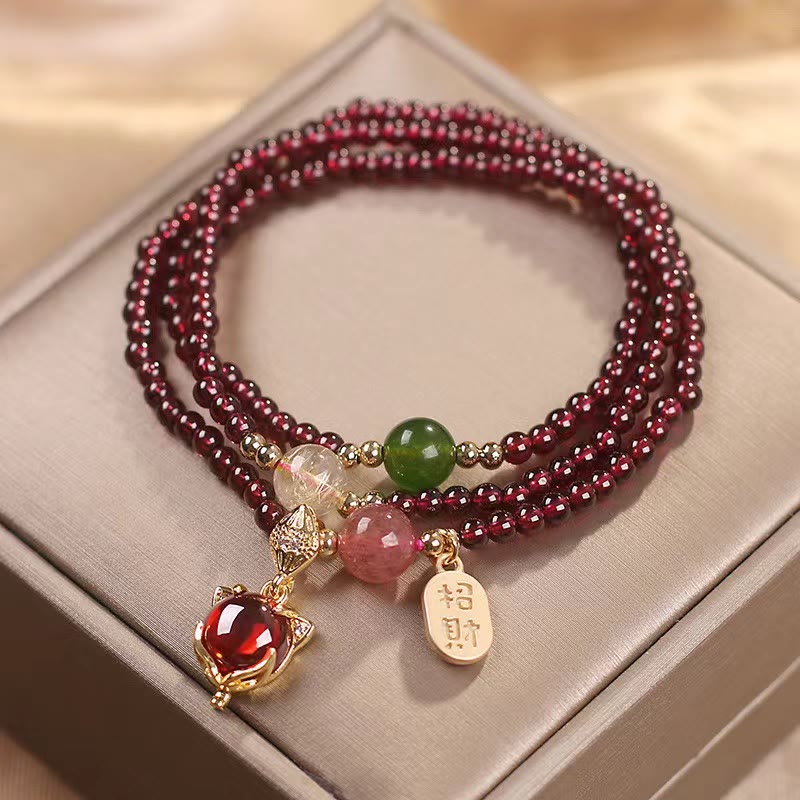 ATELIER-TIBET – Bracelet Triple Tour en Grenat Naturel « Énergie & Harmonie »