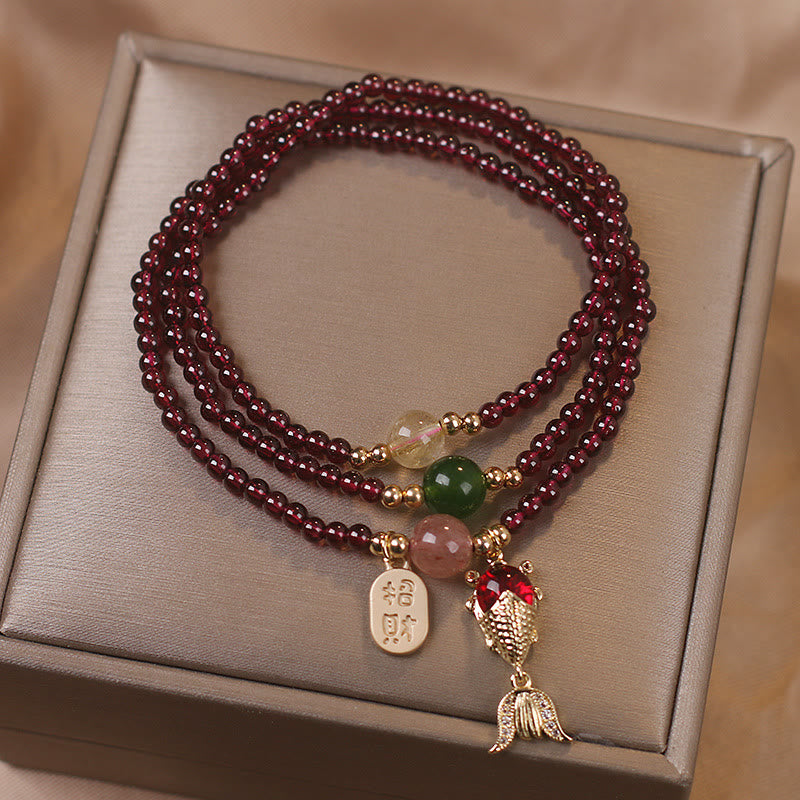 ATELIER-TIBET – Bracelet Triple Tour en Grenat Naturel « Énergie & Harmonie »