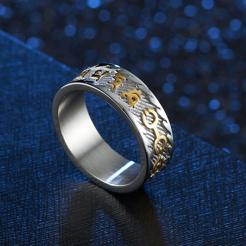 ATELIER-TIBET – Bague Unisexe Om Mani Padme Hum en Acier Titane – Anneau Mantra Bouddhiste