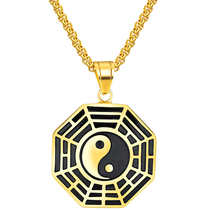 ATELIER-TIBET – Pendentif Unisexe Yin Yang Bagua en Acier Titane (38 × 33 mm)