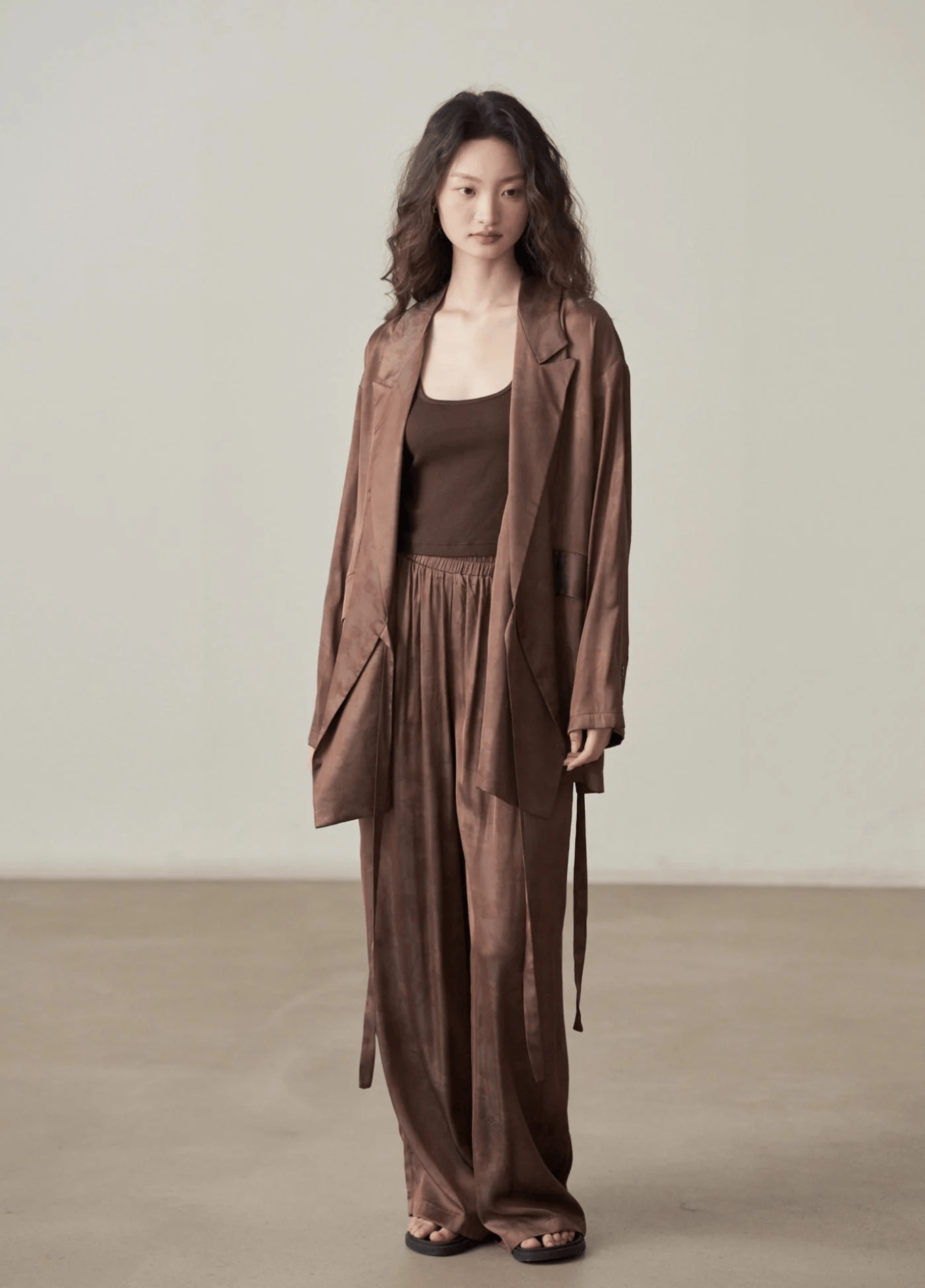 Pantalon kimono femme taille haute satiné marron – Kogecha