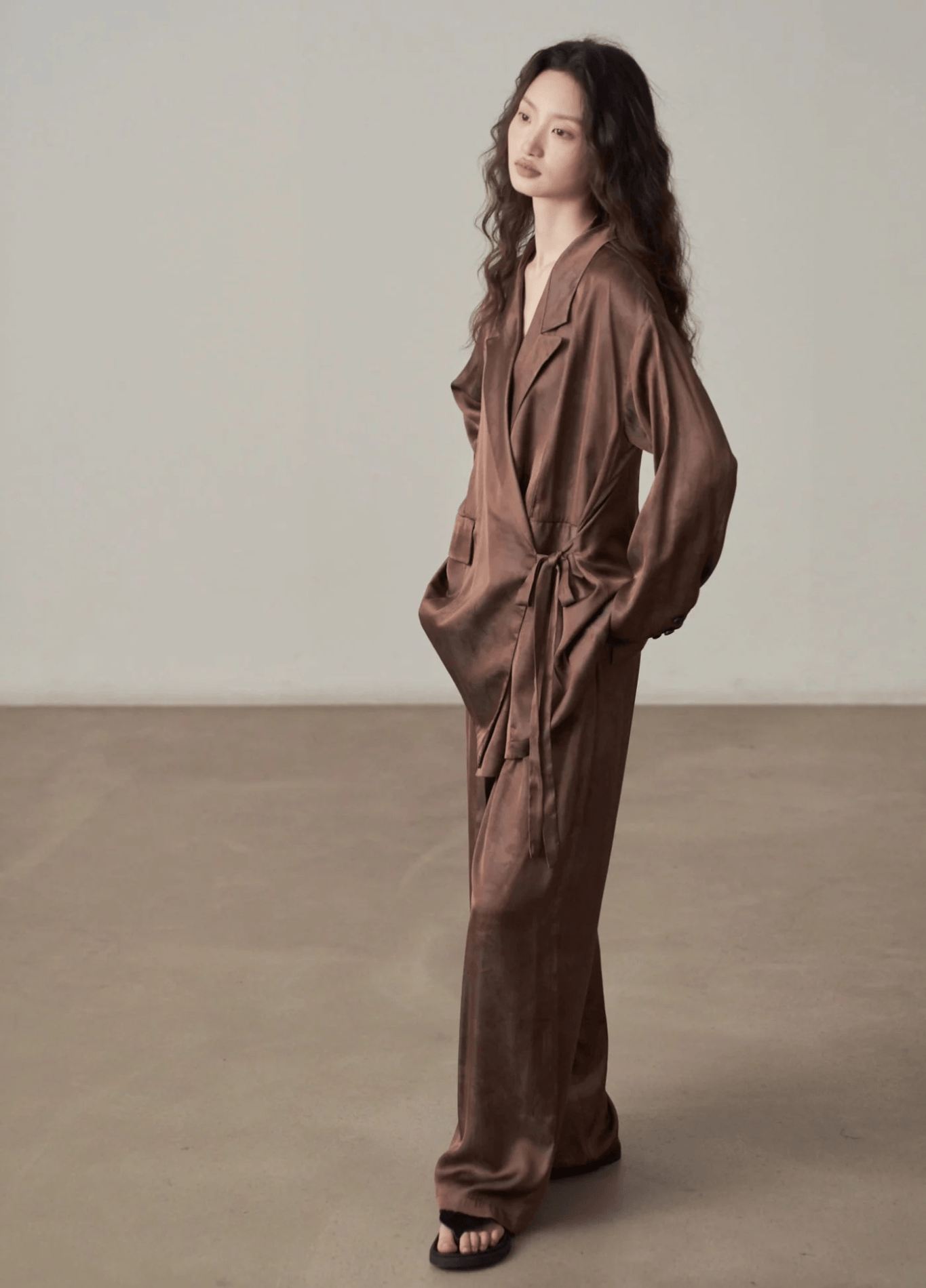Pantalon kimono femme taille haute satiné marron – Kogecha
