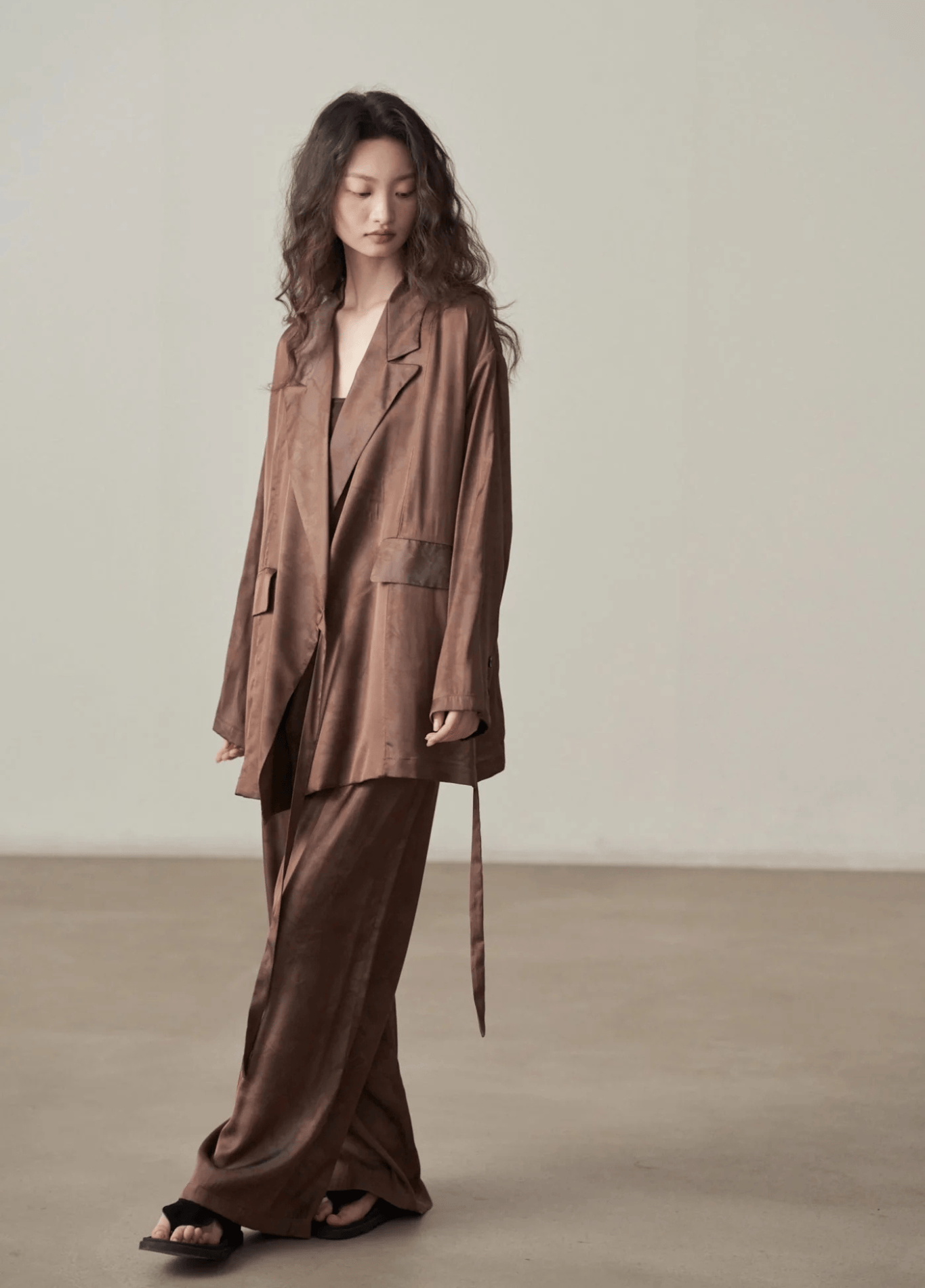 Pantalon kimono femme taille haute satiné marron – Kogecha