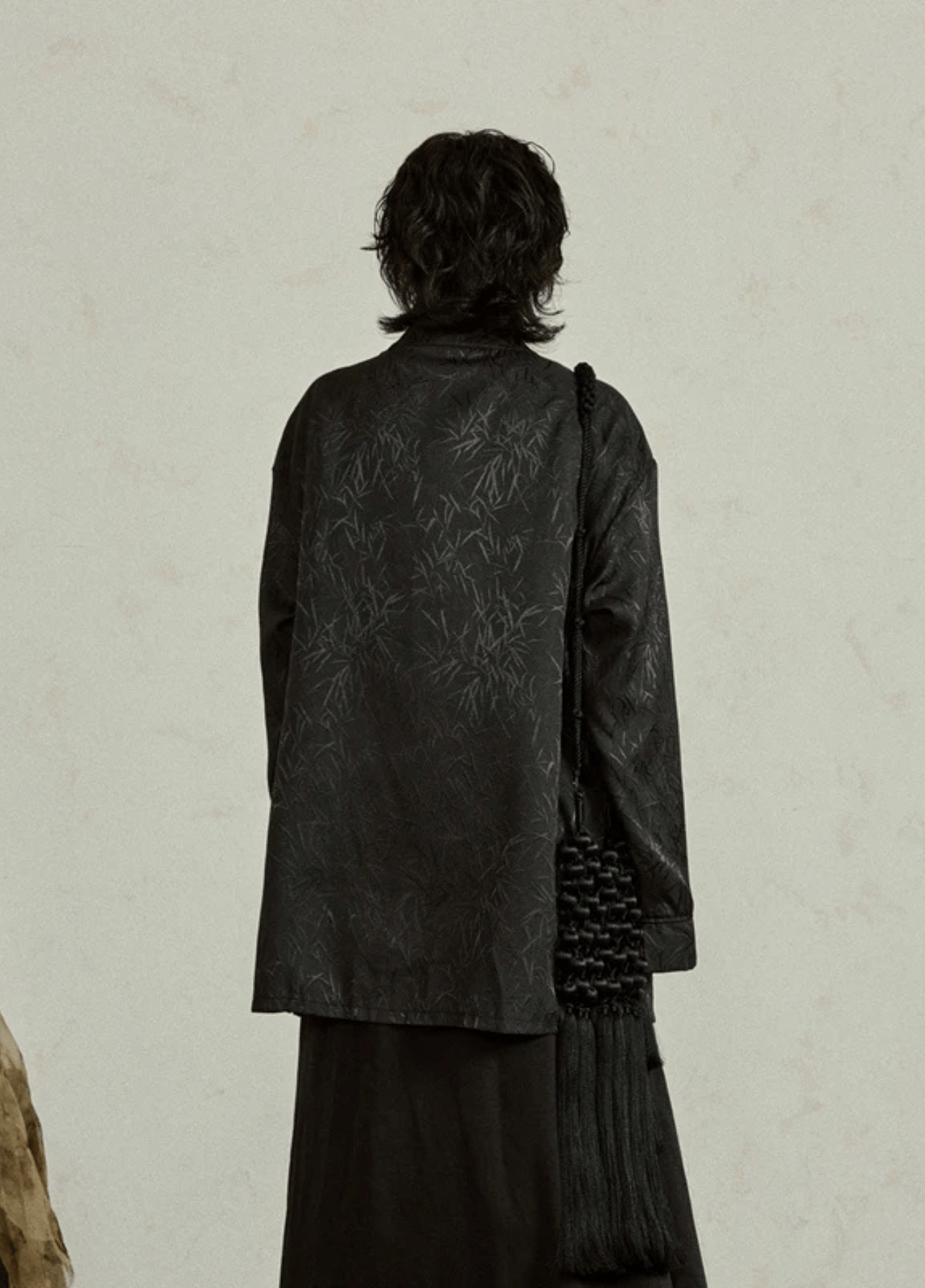 Veste kimono noire jacquard bambou, homme et femme – Take