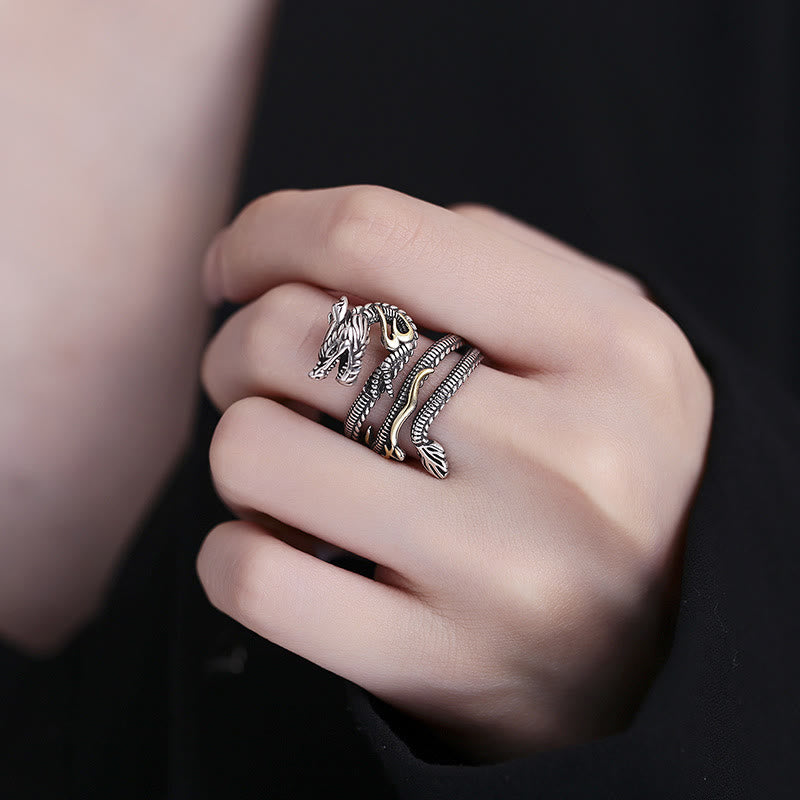 ATELIER-TIBET – Bague Force Dragon Vintage en Cuivre – Anneau Ajustable Symbolique Unisexe