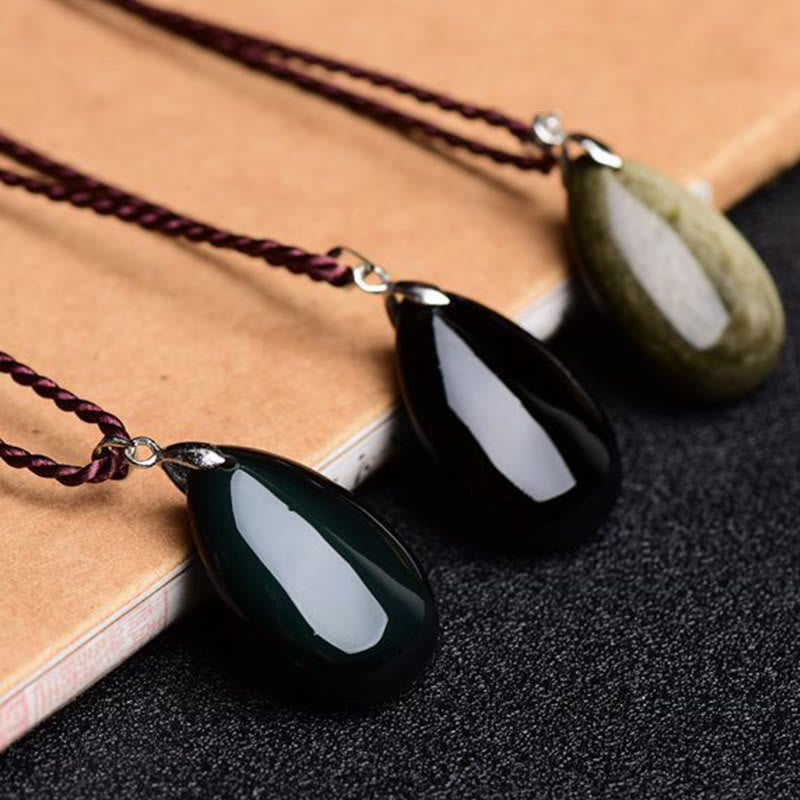 ATELIER-TIBET – Collier Goutte d’Eau en Obsidienne Naturelle
