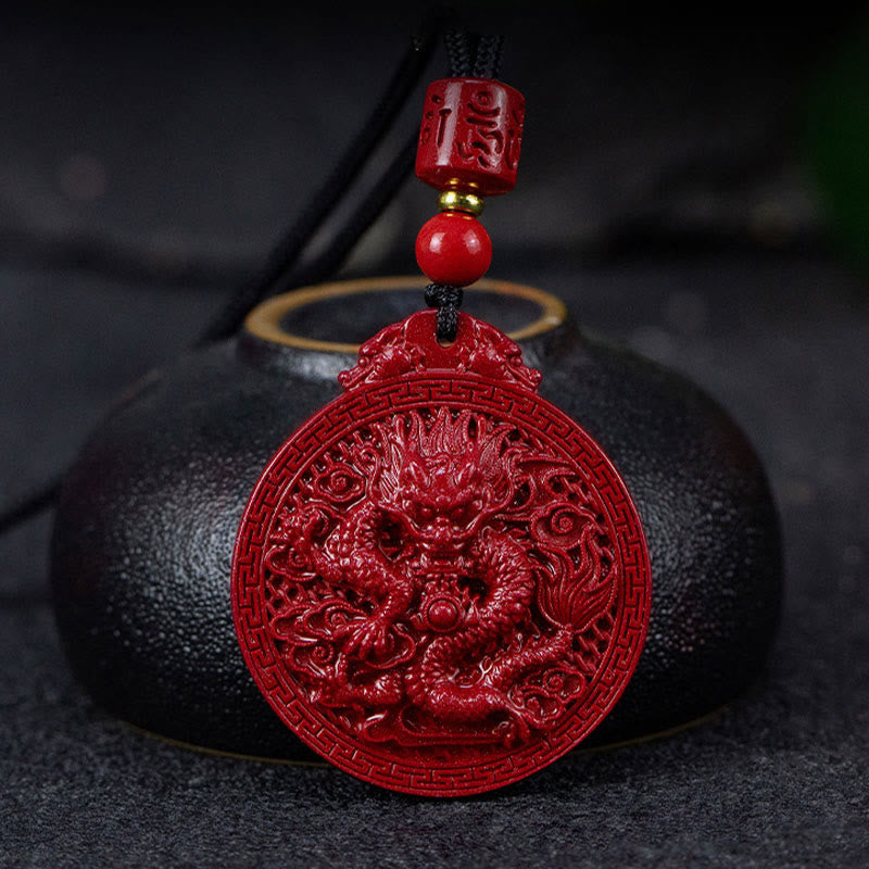 ATELIER-TIBET – Collier Dragon de l’Année du Dragon en Cinabre Naturel