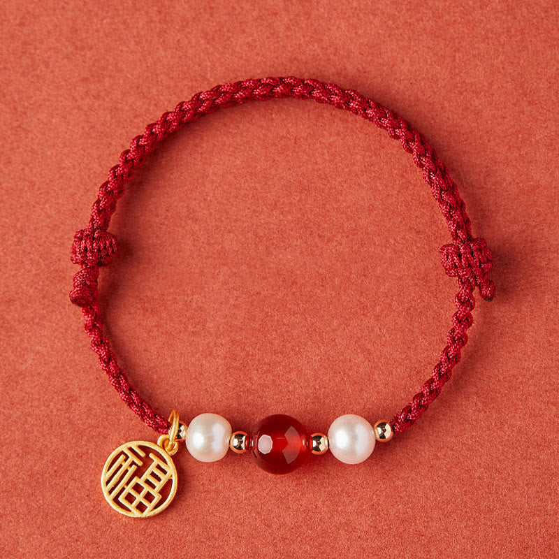 ATELIER-TIBET – Bracelet Fil Rouge en Argent Sterling 925 avec Symbole Fu (福)
