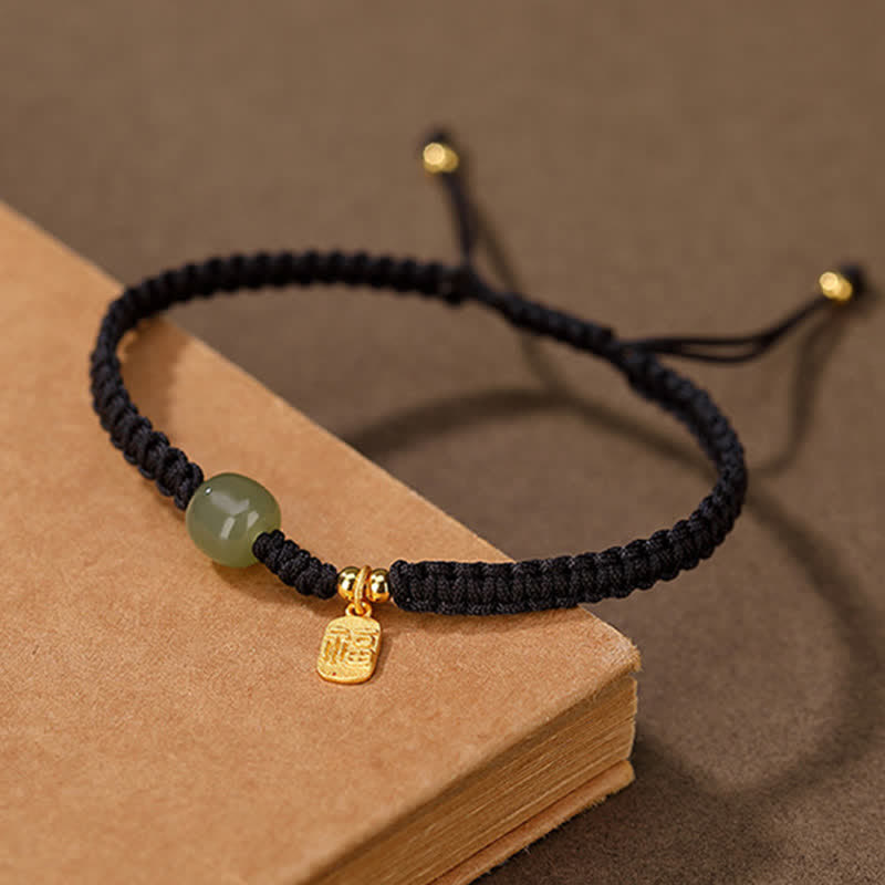 ATELIER-TIBET – Bracelet Ajustable en Jade Hetian Rouge 7 × 8 mm & Fil Tressé