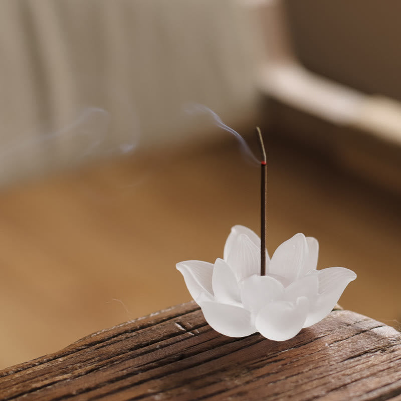 ATELIER-TIBET – Porte-Encens Lotus Blanc en Cristal Liuli – Méditation & Sérénité