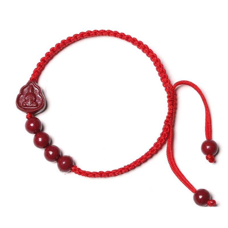 ATELIER-TIBET Bracelet Cinabre & Bouddha Rieur – Ajustable 14–20 cm