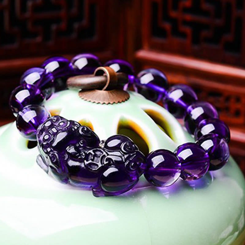 ATELIER-TIBET Bracelet Améthyste & Pi Xiu – Perles 10 / 12 / 14 mm