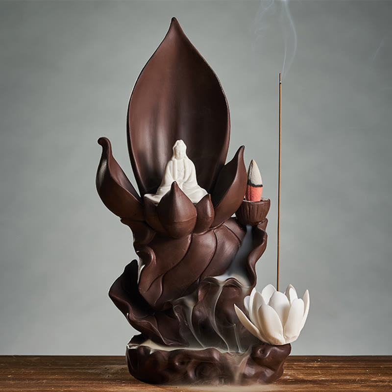 ATELIER-TIBET – Brûleur d’Encens Bouddha Lotus en Argile Violet – Porte-Encens Zen & Méditation