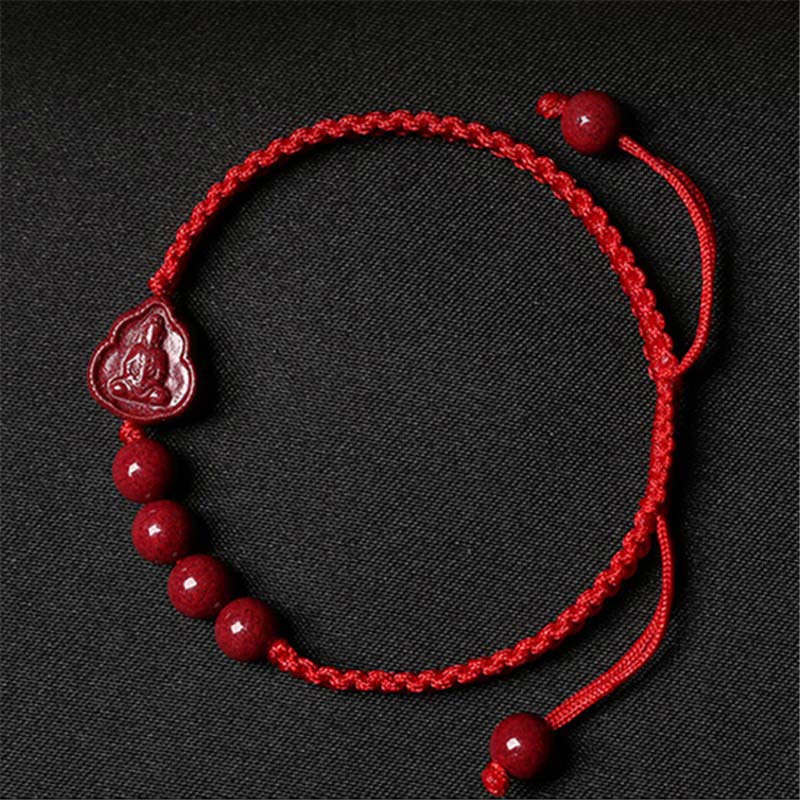 ATELIER-TIBET Bracelet Cinabre & Bouddha Rieur – Ajustable 14–20 cm