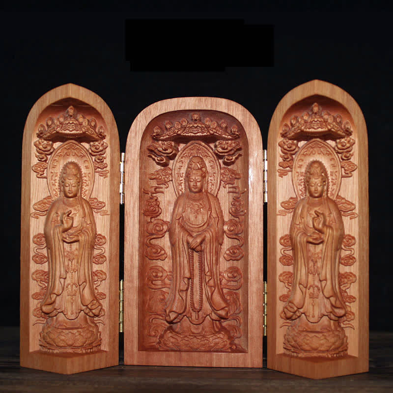 ATELIER-TIBET Autel de décoration pour la maison en bois de cerisier Bouddha Kwan Yin Avalokitesvara Compassion