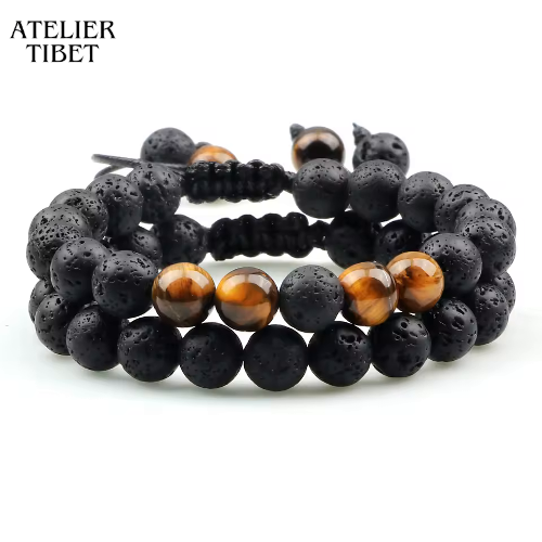 ATELIER-TIBET Bracelet Pierre Volcanique – Style Rétro & Unisexe