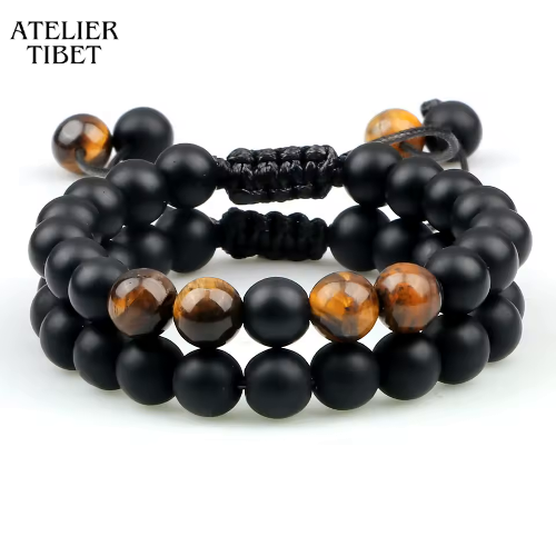 ATELIER-TIBET Bracelet Pierre Volcanique – Style Rétro & Unisexe