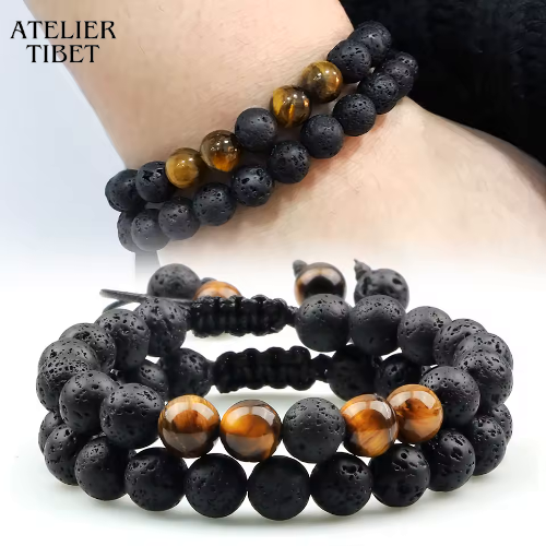 ATELIER-TIBET Bracelet Pierre Volcanique – Style Rétro & Unisexe