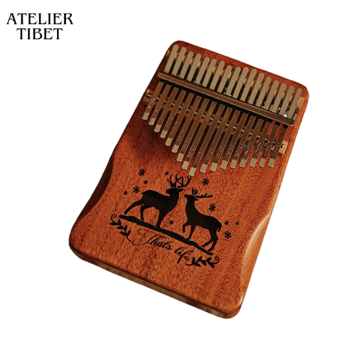 Kalimba 17 lames “Cerf Gravé” – Piano à pouces en bois, instrument mélodique & relaxant