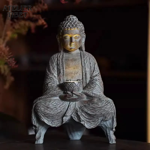 ATELIER-TIBET Statue Bouddha Solaire en Résine – Décoration Zen Intérieur / Extérieur