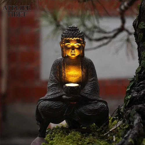 ATELIER-TIBET Statue Bouddha Solaire en Résine – Décoration Zen Intérieur / Extérieur