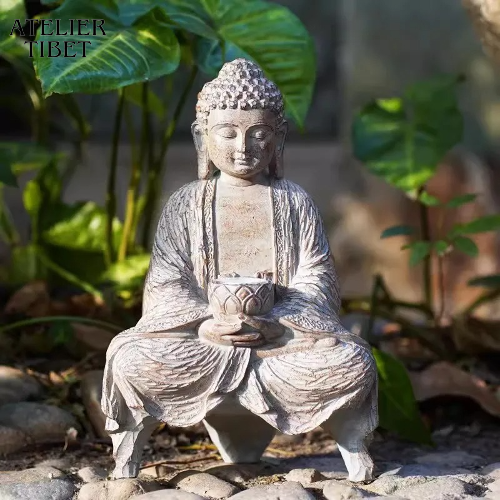 ATELIER-TIBET Statue Bouddha Solaire en Résine – Décoration Zen Intérieur / Extérieur