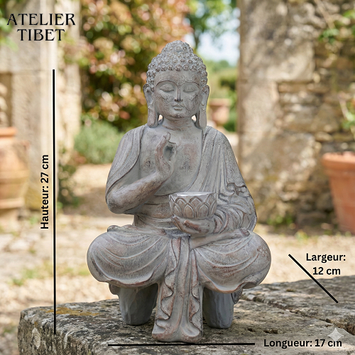 ATELIER-TIBET Statue Bouddha Solaire en Résine – Décoration Zen Intérieur / Extérieur