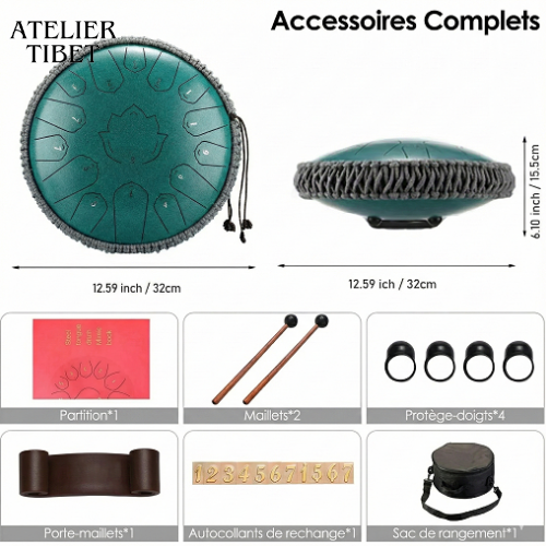 Tongue Drum « Lotus » – 15 notes, acier, instrument de percussion méditatif